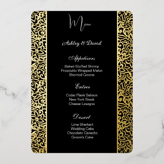 Carte de menu de mariage en feuille d'aluminium (Recto)