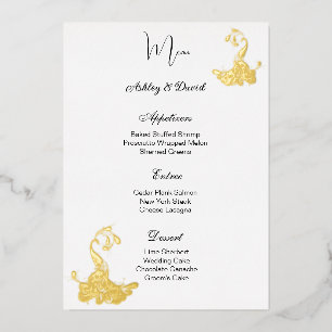 Carte de menu de mariage en feuille de paon