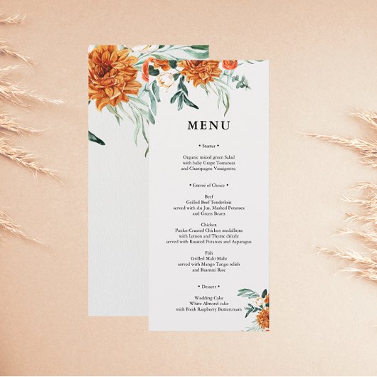 Carte de menu de mariage en herbe de Pampas Boho t