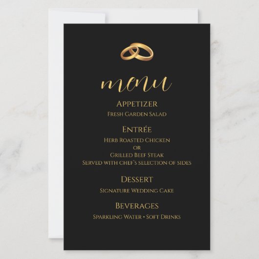 Carte de menu de mariage en or noir (Devant)