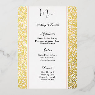 Carte de Menu de Mariage en Papier Aluminium Doré/