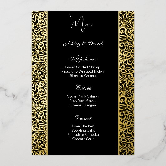 Carte de menu de mariage en papier d'aluminium (Recto)