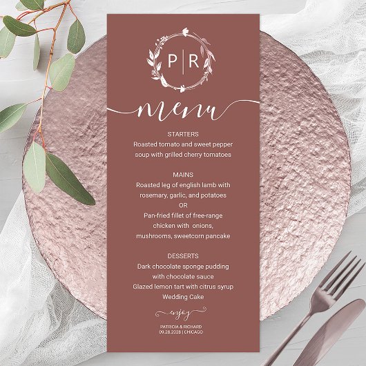 Carte de Menu de Mariage en Terracotta