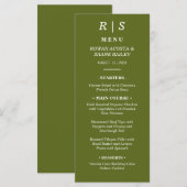 Carte de menu de mariage en vert sauge monogramme (Devant / Derrière)