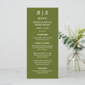 Carte de menu de mariage en vert sauge monogramme (Debout devant)