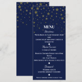 Carte de Menu de Mariage Étoiles Bleues et Or Faux (Devant / Derrière)