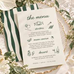 Carte de menu de mariage fantaisiste dessinée à la