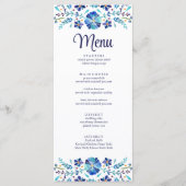 Carte de Menu de Mariage Fête Florale Bleue et Bla (Devant)