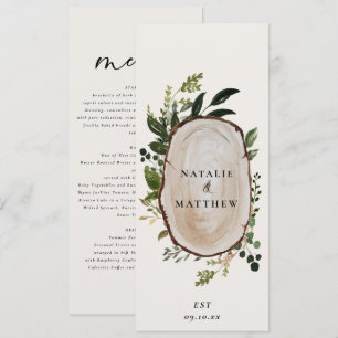 Carte de Menu de Mariage Feuillage Tranche de Bois
