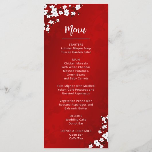 Carte de menu de mariage Fleur de cerisier blanc (Devant)