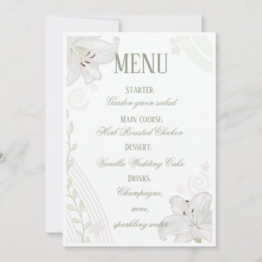 Carte de menu de mariage Fleur de Lys blanche dess (Devant)