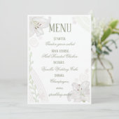 Carte de menu de mariage Fleur de Lys blanche dess (Debout devant)