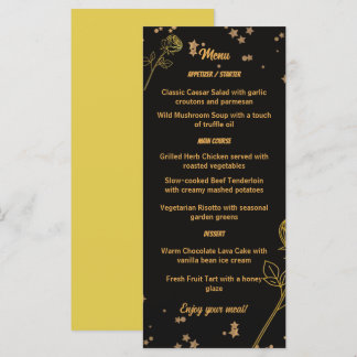 Carte de menu de mariage floral à feuille d'or lux