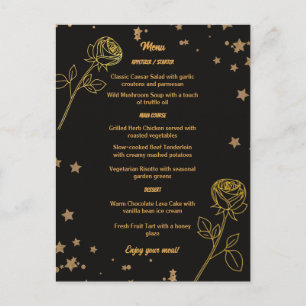 Carte de menu de mariage floral à feuilles d'or lu