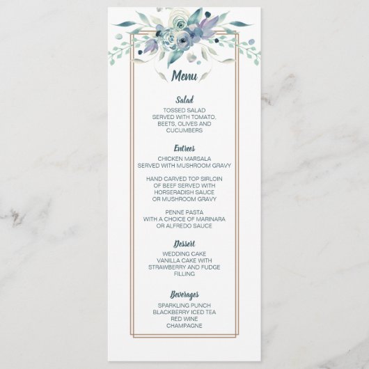 Carte de menu de mariage floral aquarelle été doux (Devant)