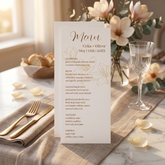 Carte de Menu de Mariage Floral Blanc Minimaliste 