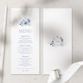 Carte de menu de mariage floral bleu poussiéreux