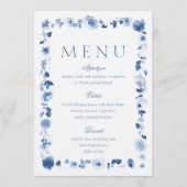 Carte de menu de mariage floral bleu poussiéreux (Devant)