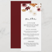 Carte de menu de mariage floral bohème automnal bu (Devant / Derrière)