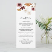 Carte de menu de mariage floral bohème d'automne d (Debout devant)