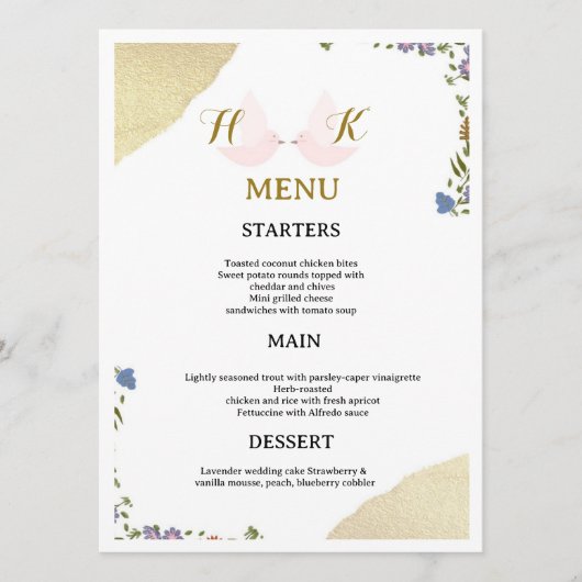 Carte de menu de mariage floral élégant (Devant)