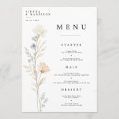 Carte de menu de mariage floral élégant (Devant)