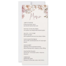 Carte de menu de mariage floral Magnolia Crème Ros