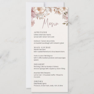 Carte de menu de mariage floral Magnolia Crème Ros