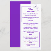 Carte de menu de mariage floral moderne violet lig (Devant / Derrière)