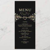 Carte de menu de mariage floral or noir (Devant)