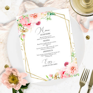 Carte de menu de mariage floral rose élégant géomé
