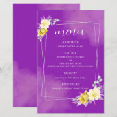 Carte de menu de mariage floral violet (Devant / Derrière)
