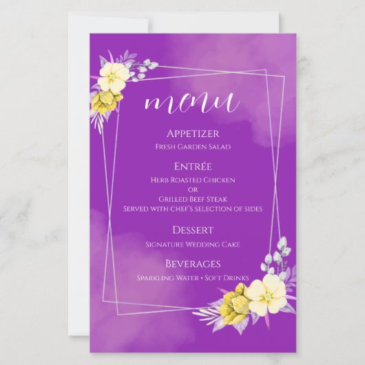 Carte de menu de mariage floral violet (Devant)