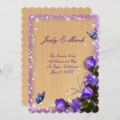 Carte de menu de mariage floral violet en bois rus (Devant / Derrière)