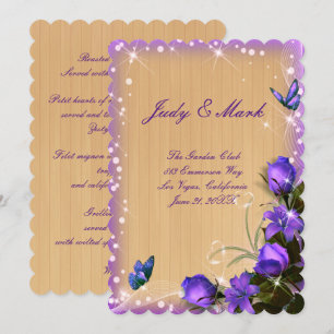 Carte de menu de mariage floral violet en bois rus