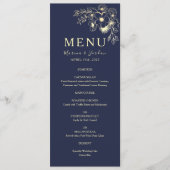 Carte de menu de mariage florale bleu marine éléga (Devant)