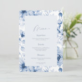 Carte de menu de mariage florale bleu poussiéreux (Debout devant)