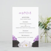 Carte de menu de mariage florale lavande (Debout devant)