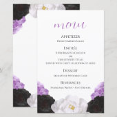 Carte de menu de mariage florale lavande (Devant / Derrière)