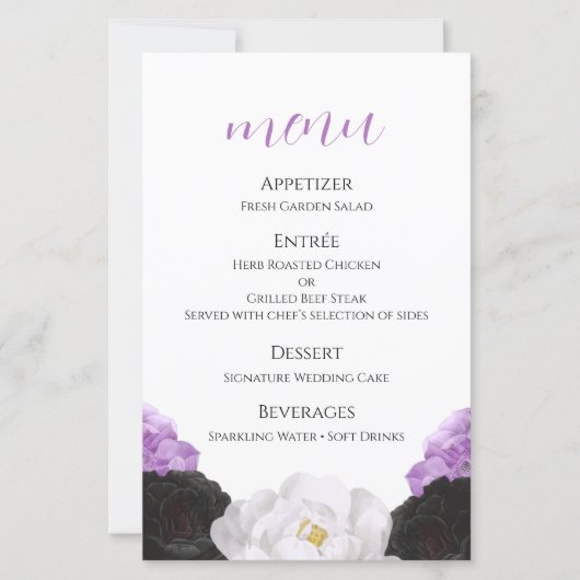 Carte de menu de mariage florale lavande (Devant)