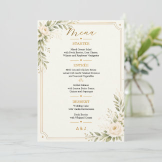 Carte de menu de mariage florale or minimaliste à 