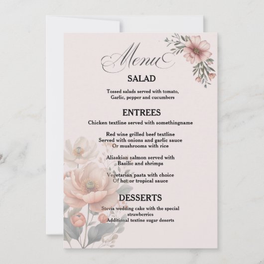 Carte de Menu de Mariage Florale Personnalisable É (Devant)