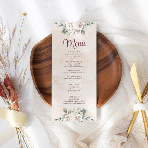 Carte de Menu de Mariage Florale Rose Boho Blush