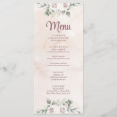Carte de Menu de Mariage Florale Rose Boho Blush (Devant)