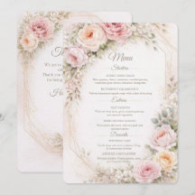 Carte de Menu de Mariage Florale Rose Élégante