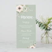 Carte de menu de mariage florale vert sauge Anémon (Debout devant)