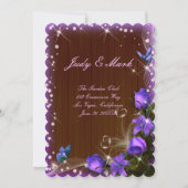 Carte de menu de mariage florale violette en bois  (Devant)