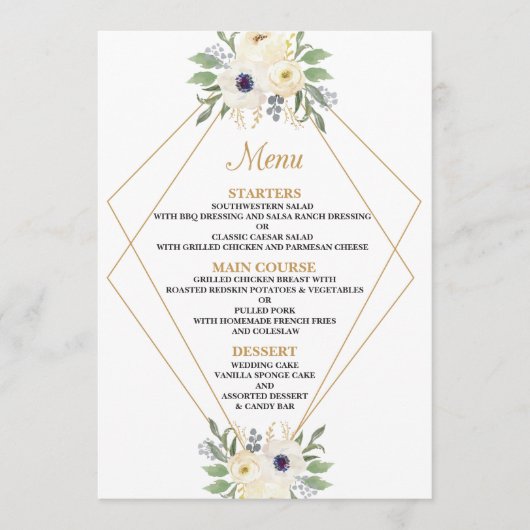 Carte de menu de mariage géométrique floral modern (Devant)