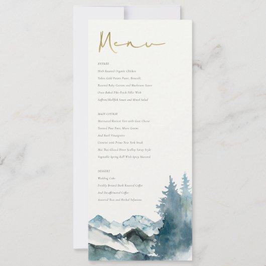Carte de menu de mariage Grey Blush Blue Mountains (Devant)