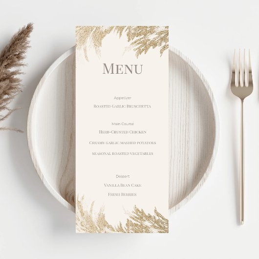 Carte de Menu de Mariage Herbe de la Pampa